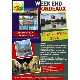 WEEK-END BORDEAUX 20 & 21 AVRIL 2024