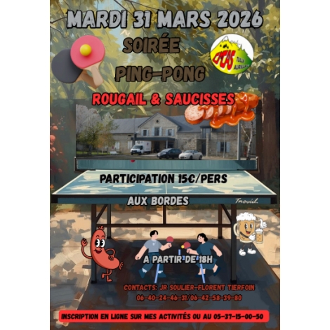 SOIRÉE PING-PONG ROUGAIL SAUCISSES le 31-03-2026