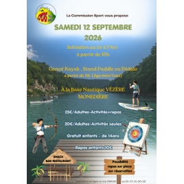 CANOË KAYAK-PADDLE & PEDALO-BASE NAUTIQUE VÉZÈRE MONÉDIÈRE LE 12-09-2026