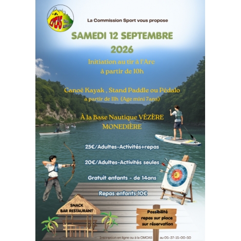 CANOË KAYAK-PADDLE & PEDALO-BASE NAUTIQUE VÉZÈRE MONÉDIÈRE LE 12-09-2026
