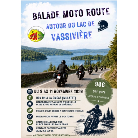 SÉJOUR MOTO ROUTE VASSIVIÈRE du 9 au 11-11-2026